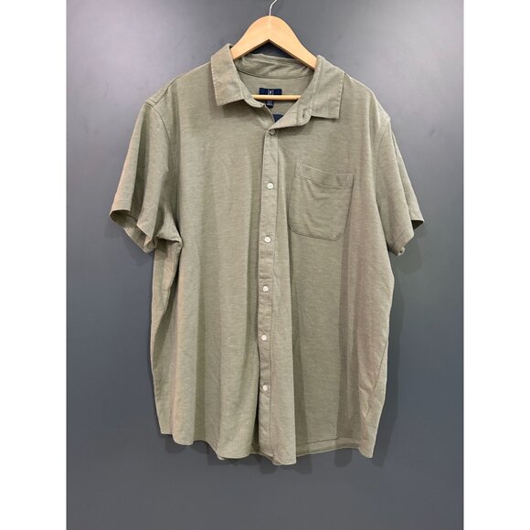 NEW Mens Olive Green Button-Up Short Sleeve Shirt 2XL - Picture 1 of 3
